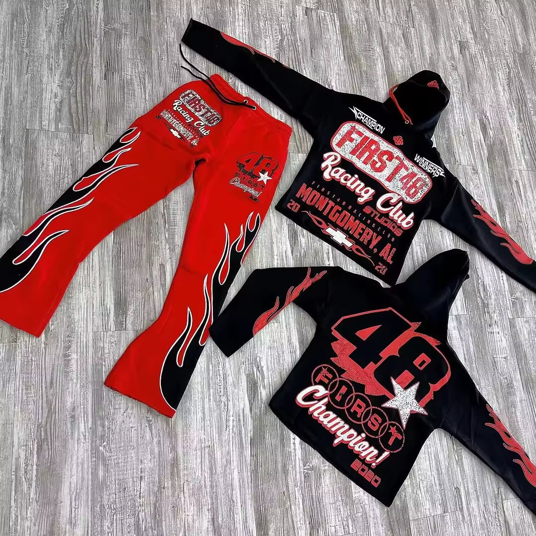 2025 Manufacturers for Custom Clothes Flared Sweatpants and Hoodie Set Men High Quality Puff Printing Hoodies Men Y2K Sweatsuit