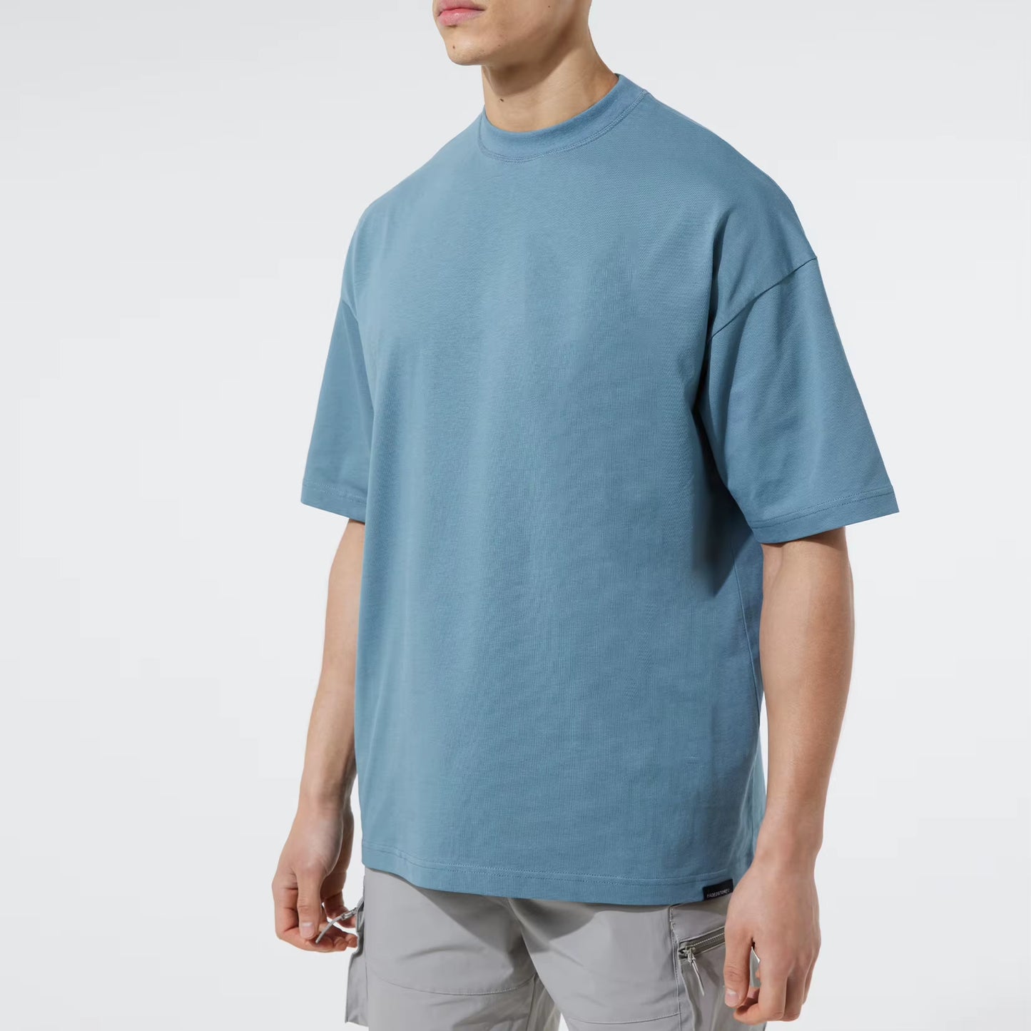 Men'S Heavyweight Cotton Rib Crew Neck T-Shirt Custom Logo Design High Quality Boxy Fit Solid Pattern 100% Cotton