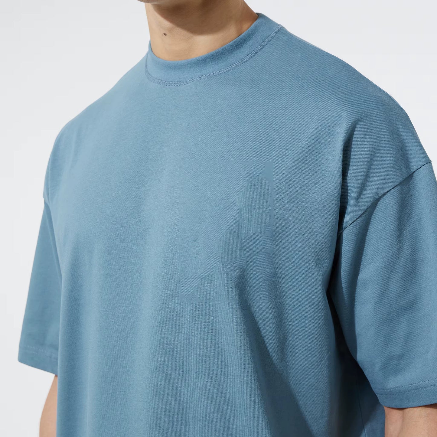 Men'S Heavyweight Cotton Rib Crew Neck T-Shirt Custom Logo Design High Quality Boxy Fit Solid Pattern 100% Cotton