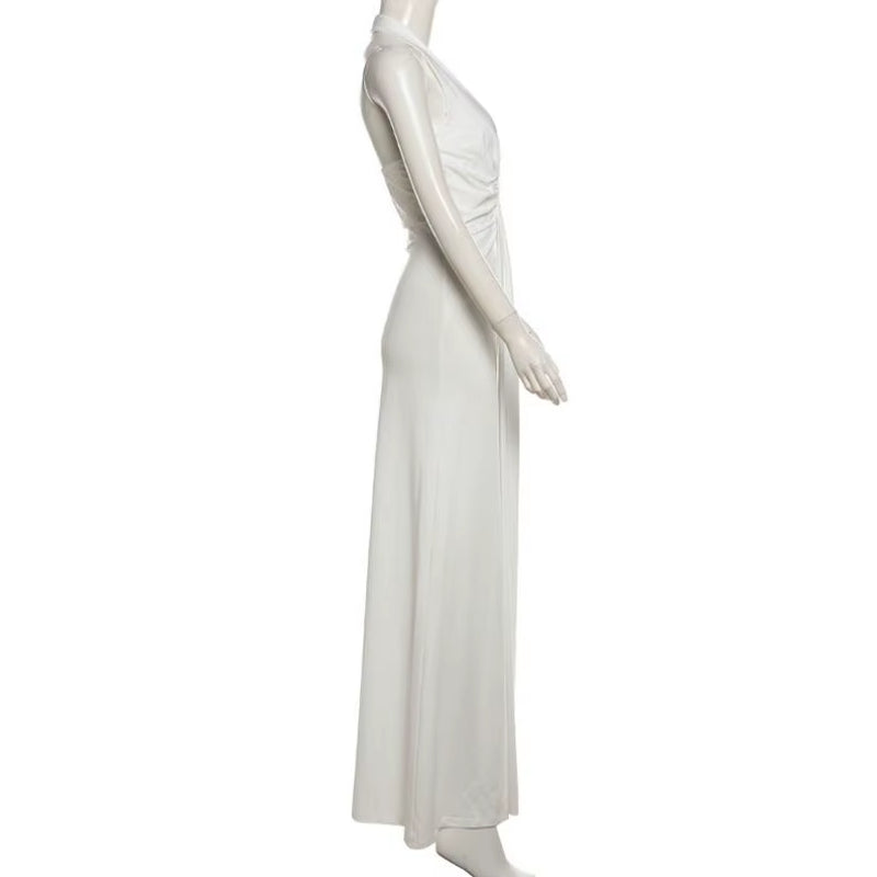 Sexy Halter Deep V Neck Women Backless Casual Long White Dress 2025 Summer Clothes for Women Beach
