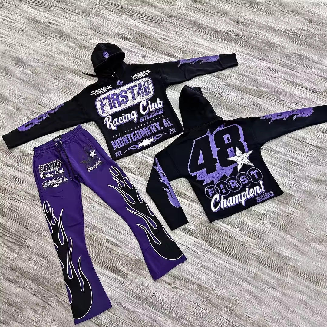 2025 Manufacturers for Custom Clothes Flared Sweatpants and Hoodie Set Men High Quality Puff Printing Hoodies Men Y2K Sweatsuit