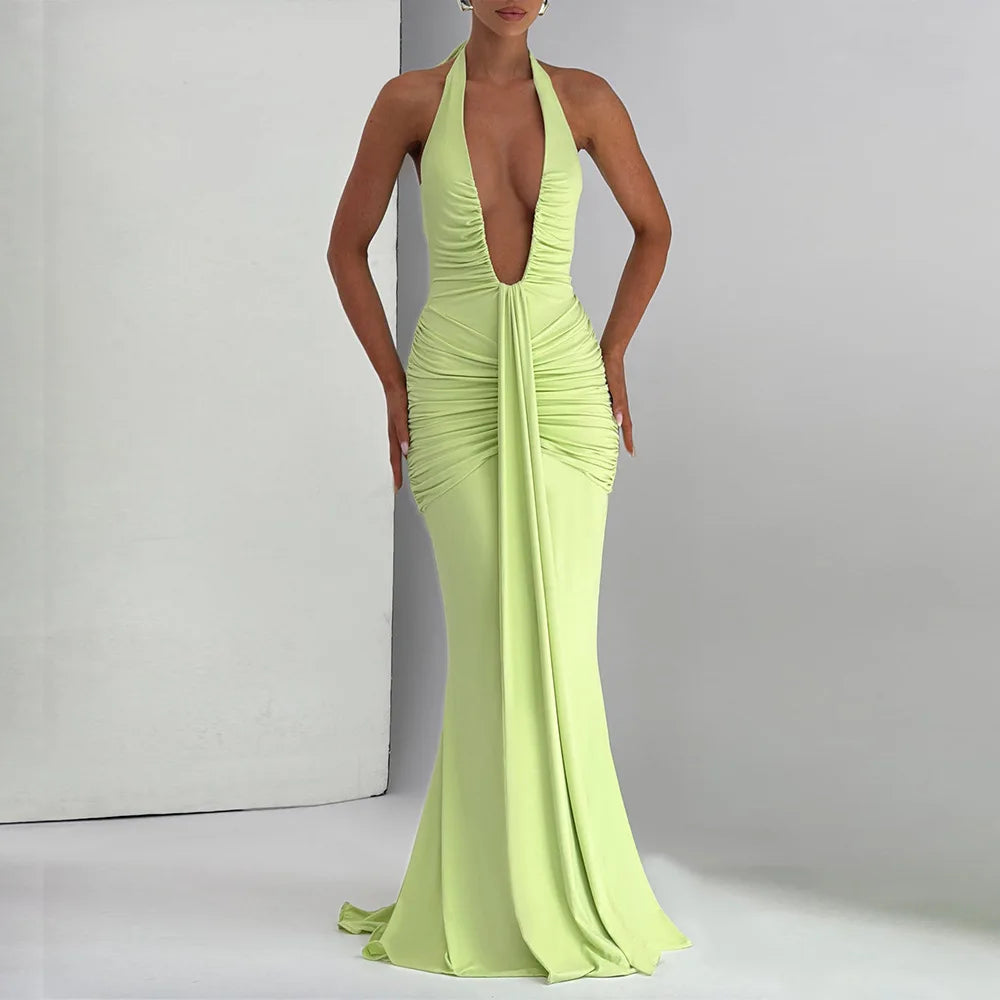 Sexy Halter Deep V Neck Women Backless Casual Long Dress 2025 Summer Clothes for Women Beach