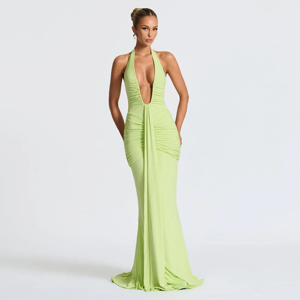 Sexy Halter Deep V Neck Women Backless Casual Long Dress 2025 Summer Clothes for Women Beach