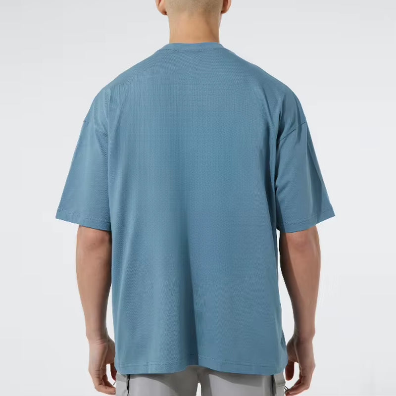 Men'S Heavyweight Cotton Rib Crew Neck T-Shirt Custom Logo Design High Quality Boxy Fit Solid Pattern 100% Cotton