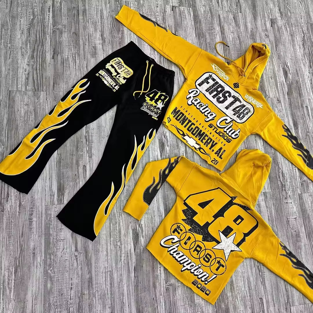 2025 Manufacturers for Custom Clothes Flared Sweatpants and Hoodie Set Men High Quality Puff Printing Hoodies Men Y2K Sweatsuit