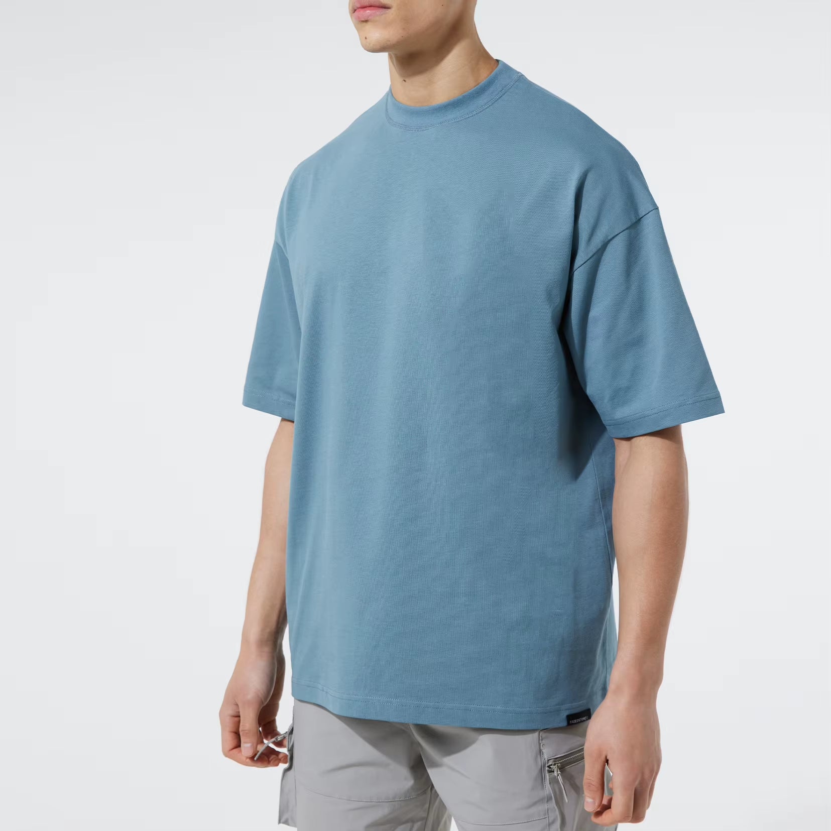 Men'S Heavyweight Cotton Rib Crew Neck T-Shirt Custom Logo Design High Quality Boxy Fit Solid Pattern 100% Cotton